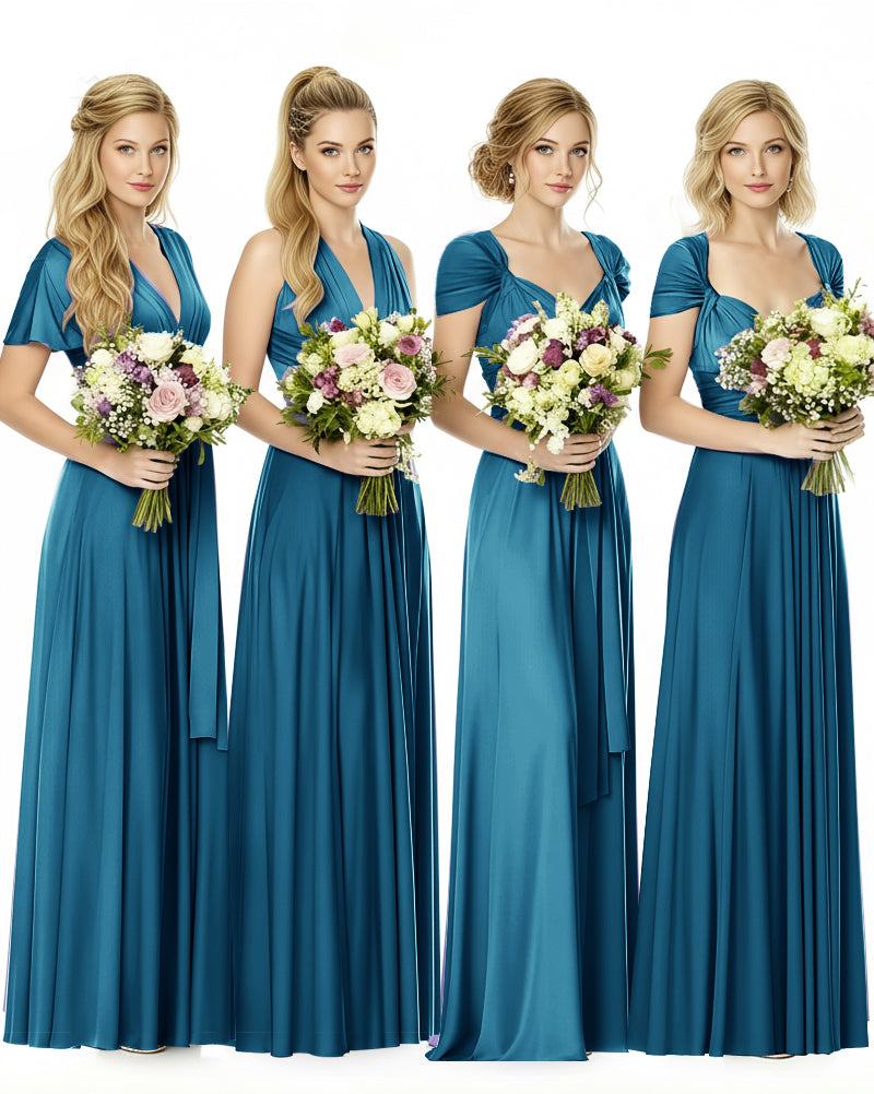 Convertible Maxi Infinity Dress With Pockets Regular Plus size Wedding Bridal Party Bridemaids Gownteal blue 