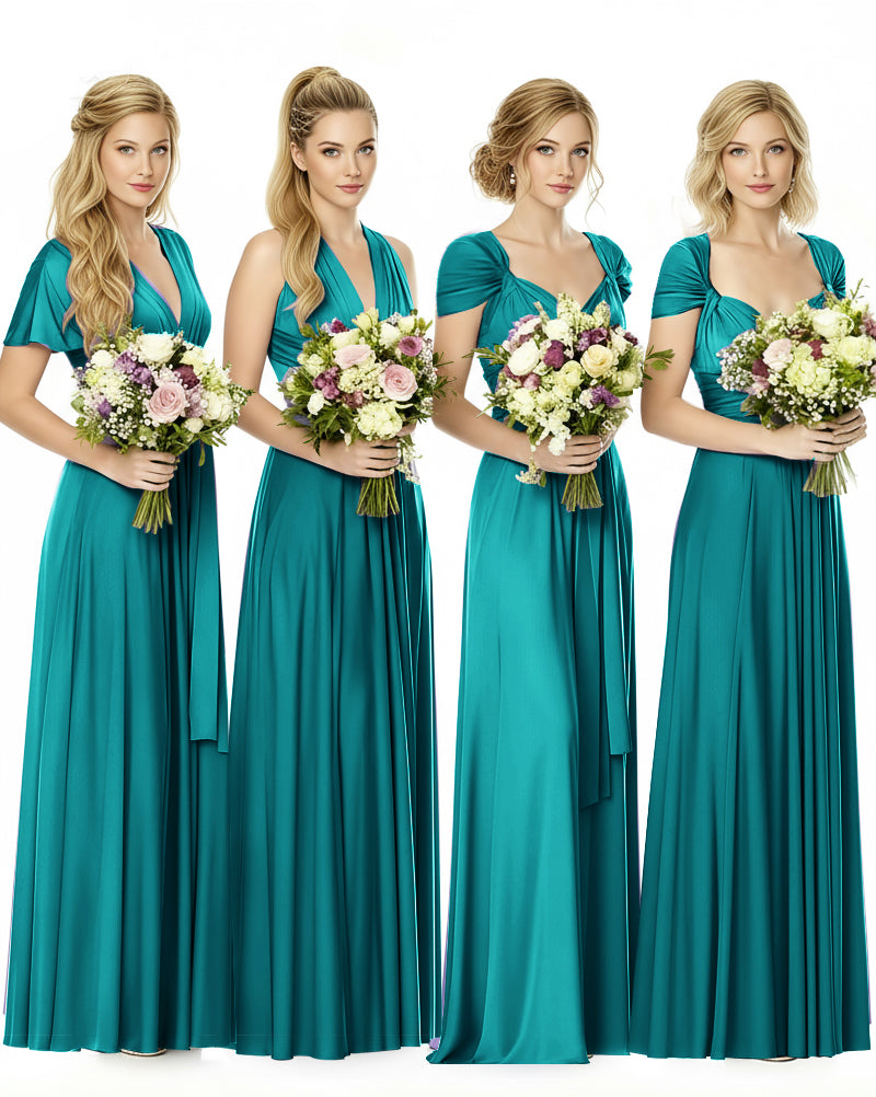 Convertible Maxi Infinity Dress With Pockets Regular Plus size Wedding Bridal Party Bridemaids Gownteal green 
