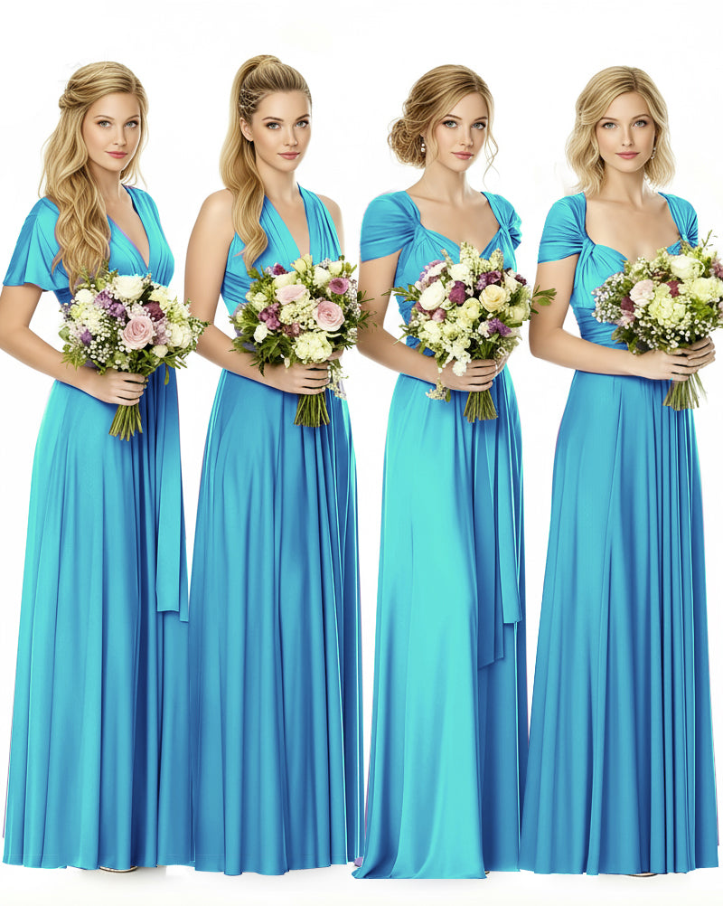 Convertible Maxi Infinity Dress With Pockets Regular Plus size Wedding Bridal Party Bridemaids Gownturquoise blue 