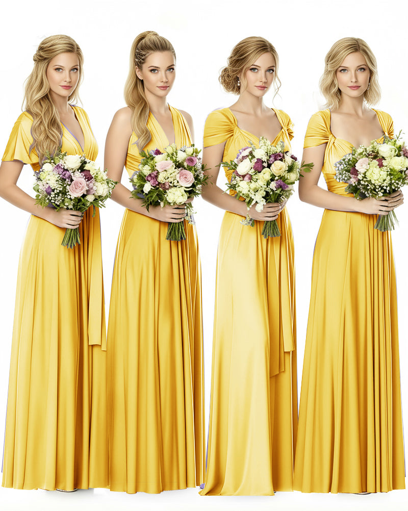 Convertible Maxi Infinity Dress With Pockets Regular Plus size Wedding Bridal Party Bridemaids Gownyellow 