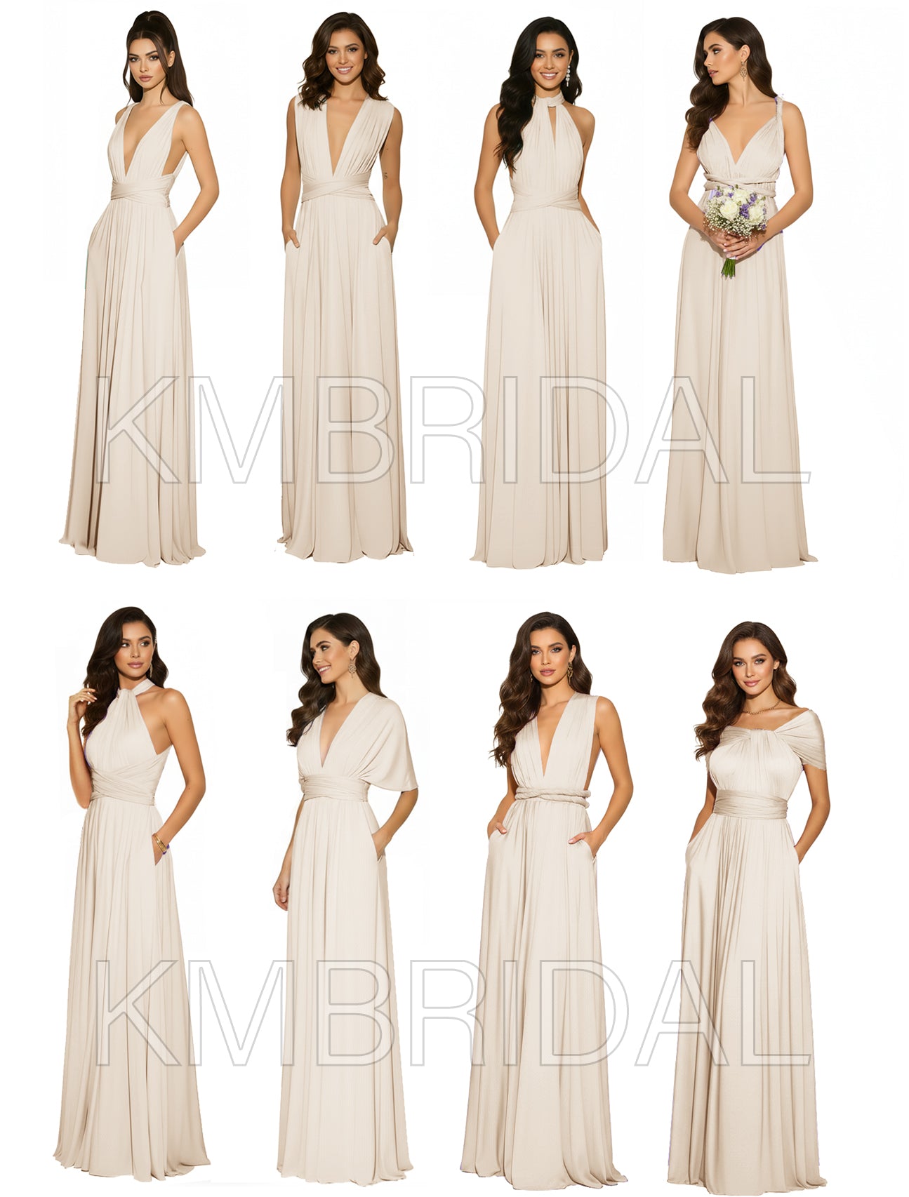 Multiway Maxi Gown Infinity Dress with Pockets Regular Plus Size Wedding Bridal Party Bridemaids Gown Taupe / One Size