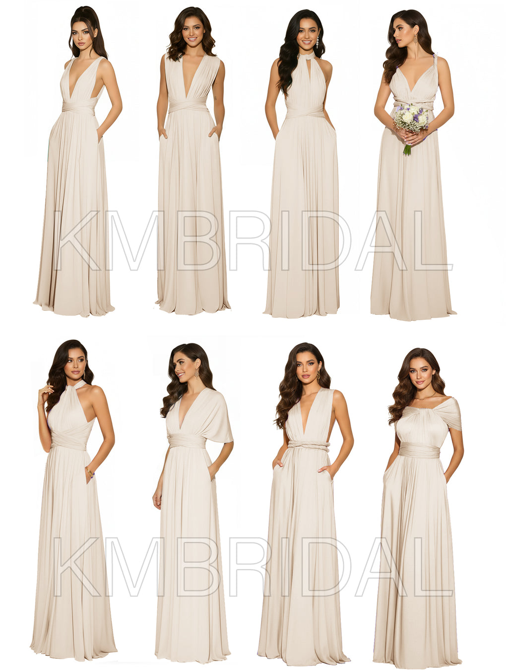 Transformable Bridesmaid Maxi Convertible Infinity Dress with Pockets Regular Plus size Wedding Bridal Party Bridemaids Gown
