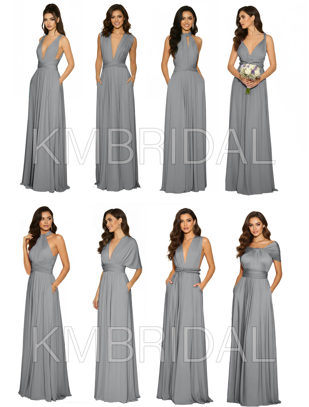 Versatile Bridesmaid Maxi Inifity Dress with Convertible Straps and Pockets Regular Plus size Wedding Bridal Party Bridemaids Gown