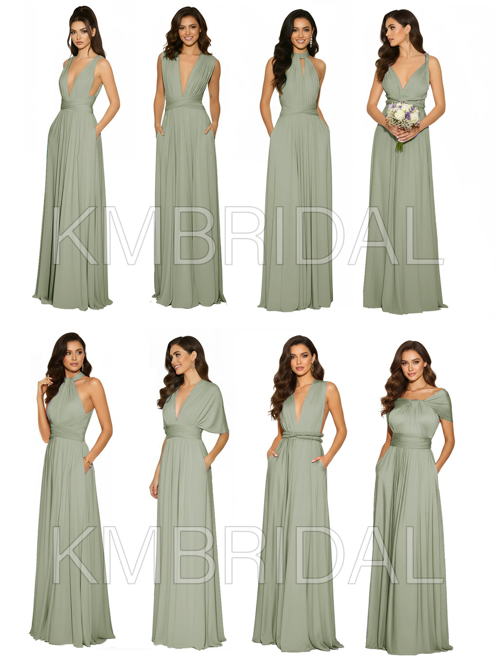 Convertible Maxi Infinity Dress With Pockets Regular Plus size Wedding Bridal Party Bridemaids Gown