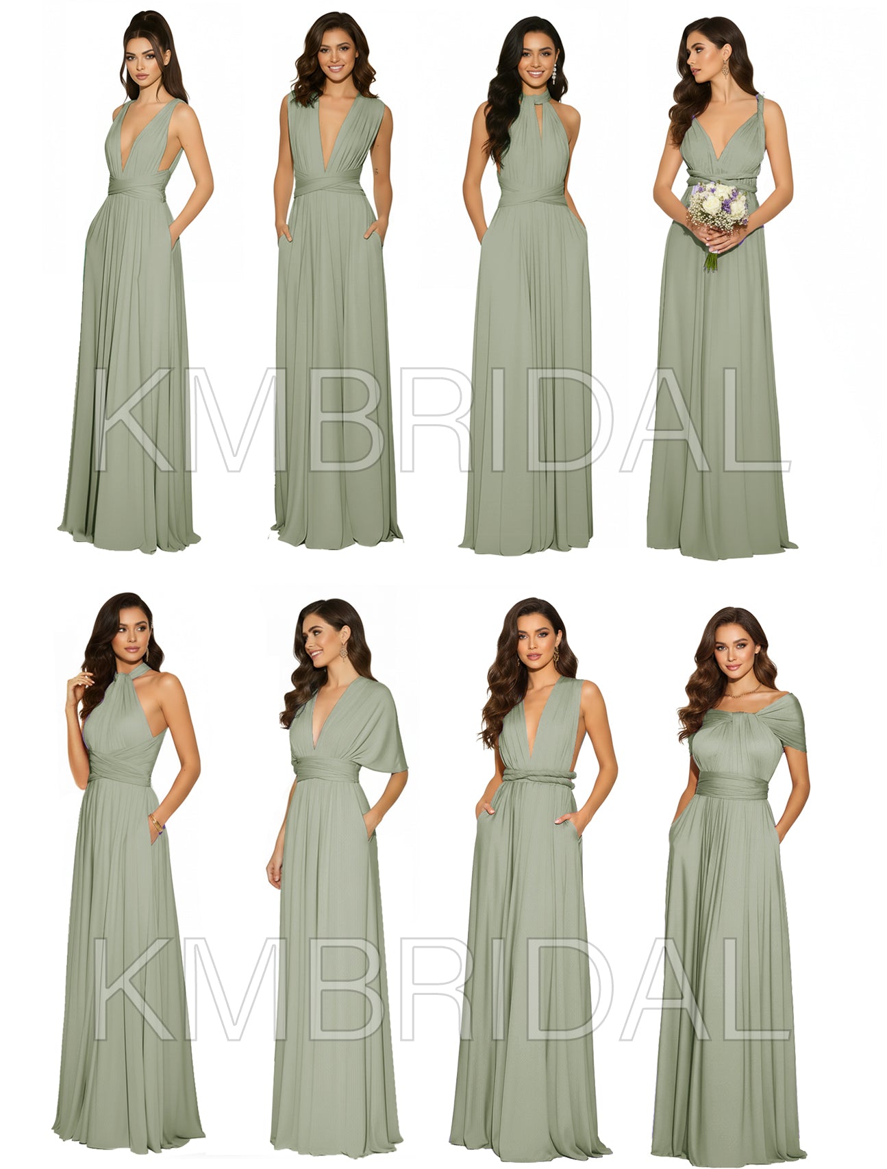 Convertible Maxi Infinity Dress With Pockets Regular Plus size Wedding Bridal Party Bridemaids Gown