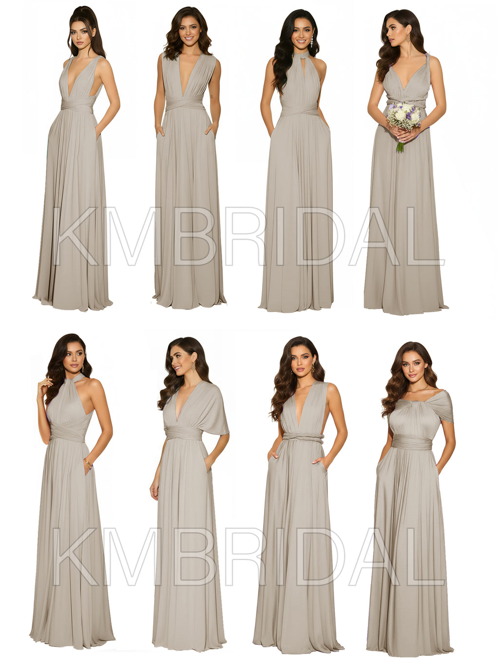 Luxe Convertible Bridesmaid Maxi Inifity Dress for Elegant Occasions With Pockets Regular Plus size Wedding Bridal Party Bridemaids Gown