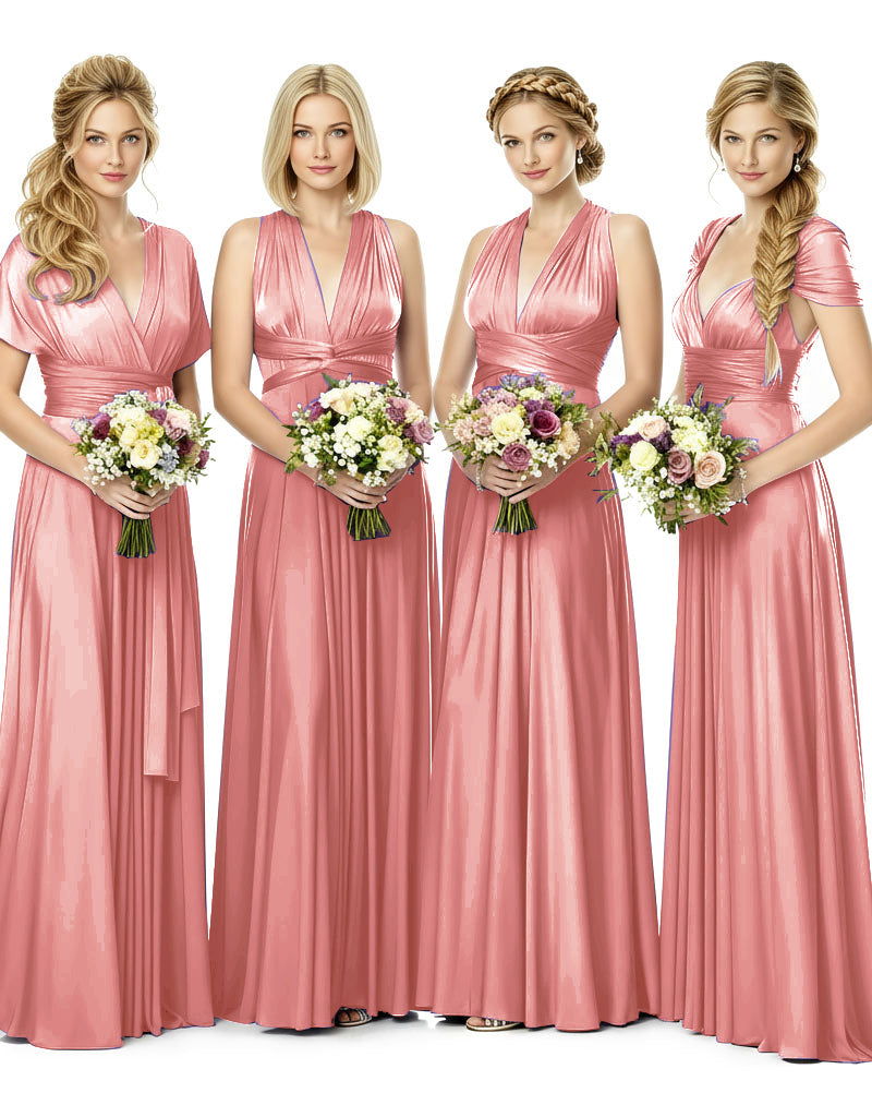 Bridesmaid Maxi Dress with Pockets Convertible Regular Plus size Wedding Bridal Party Bridemaids Gown blushing pink 