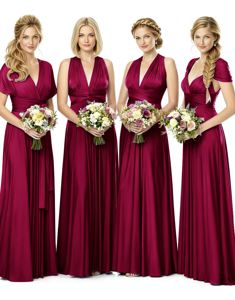 Bridesmaid Maxi Dress with Pockets Convertible Regular Plus size Wedding Bridal Party Bridemaids Gown burgundy 