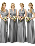 Bridesmaid Maxi Dress with Pockets Convertible Regular Plus size Wedding Bridal Party Bridemaids Gown charcoal grey 