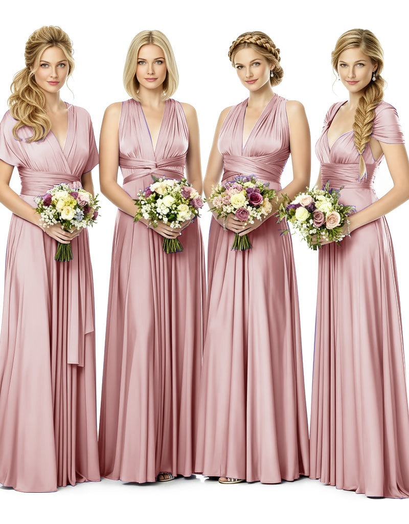 Bridesmaid Maxi Dress with Pockets Convertible Regular Plus size Wedding Bridal Party Bridemaids Gown dusty rose 
