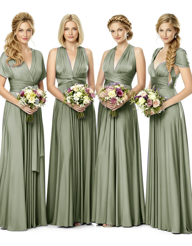 Bridesmaid Maxi Dress with Pockets Convertible Regular Plus size Wedding Bridal Party Bridemaids Gown dusty sage 