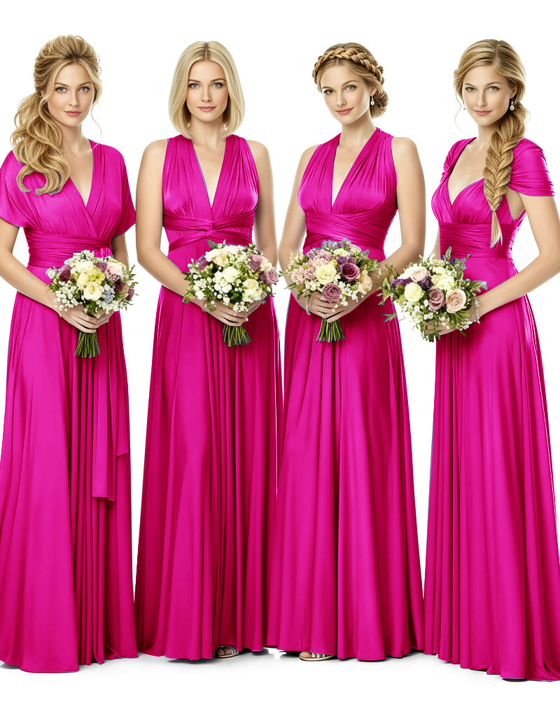 Bridesmaid Maxi Dress with Pockets Convertible Regular Plus size Wedding Bridal Party Bridemaids Gown fuchsia 