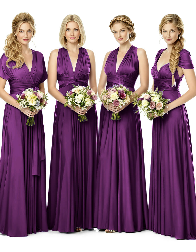 Bridesmaid Maxi Dress with Pockets Convertible Regular Plus size Wedding Bridal Party Bridemaids Gown grape 