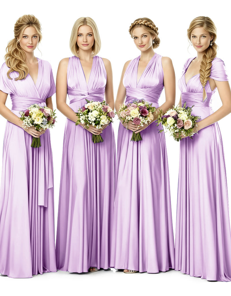 Bridesmaid Maxi Dress with Pockets Convertible Regular Plus size Wedding Bridal Party Bridemaids Gown lilac 