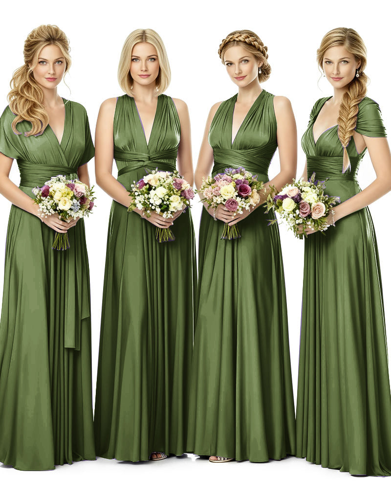 Bridesmaid Maxi Dress with Pockets Convertible Regular Plus size Wedding Bridal Party Bridemaids Gown olive 