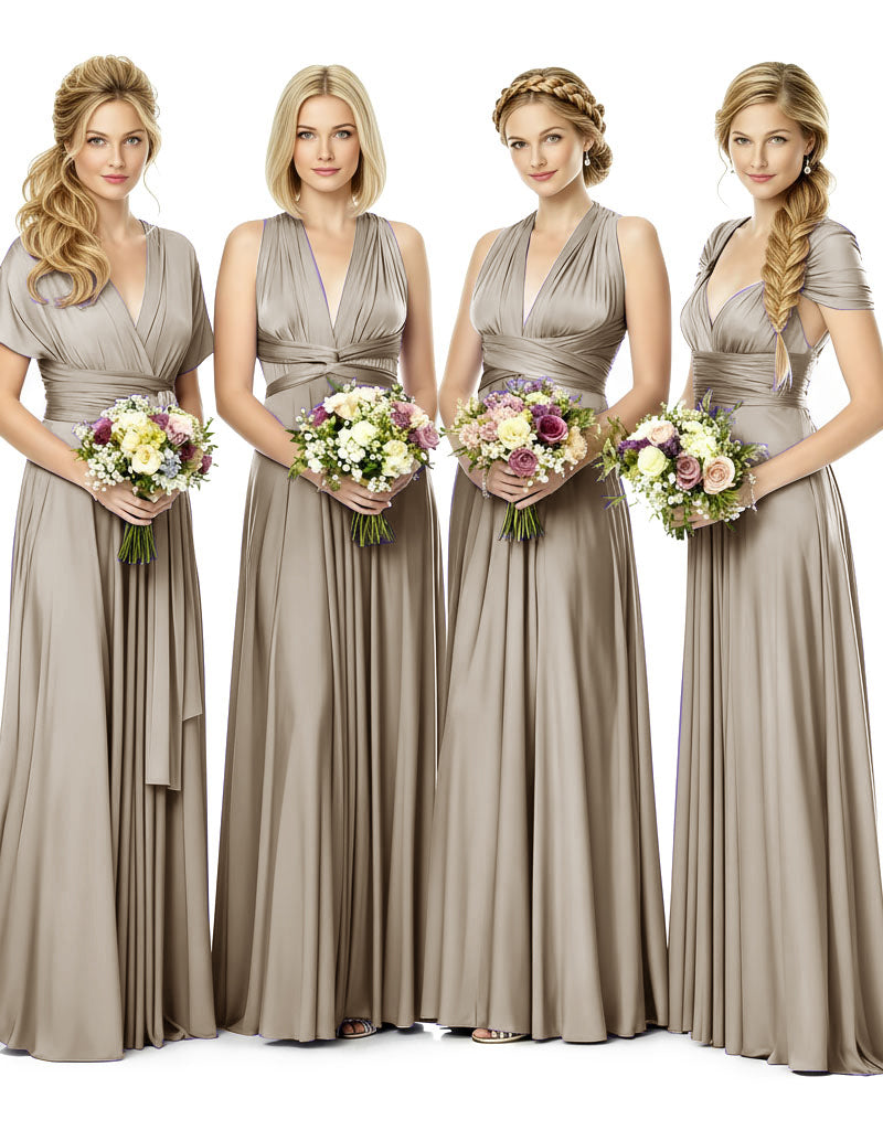 Bridesmaid Maxi Dress with Pockets Convertible Regular Plus size Wedding Bridal Party Bridemaids Gown taupe 