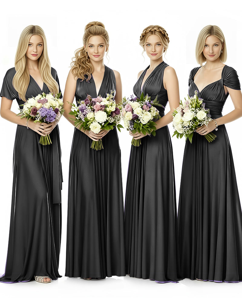 Convertible Maxi Infinity Dress With Pockets Regular Plus size Wedding Bridal Party Bridemaids Gown black 