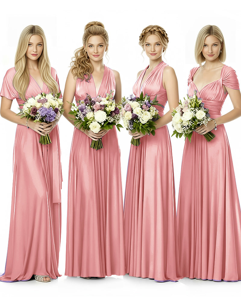 Convertible Maxi Infinity Dress With Pockets Regular Plus size Wedding Bridal Party Bridemaids Gown blushing pink 