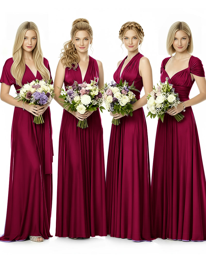 Convertible Maxi Infinity Dress With Pockets Regular Plus size Wedding Bridal Party Bridemaids Gown burgundy 