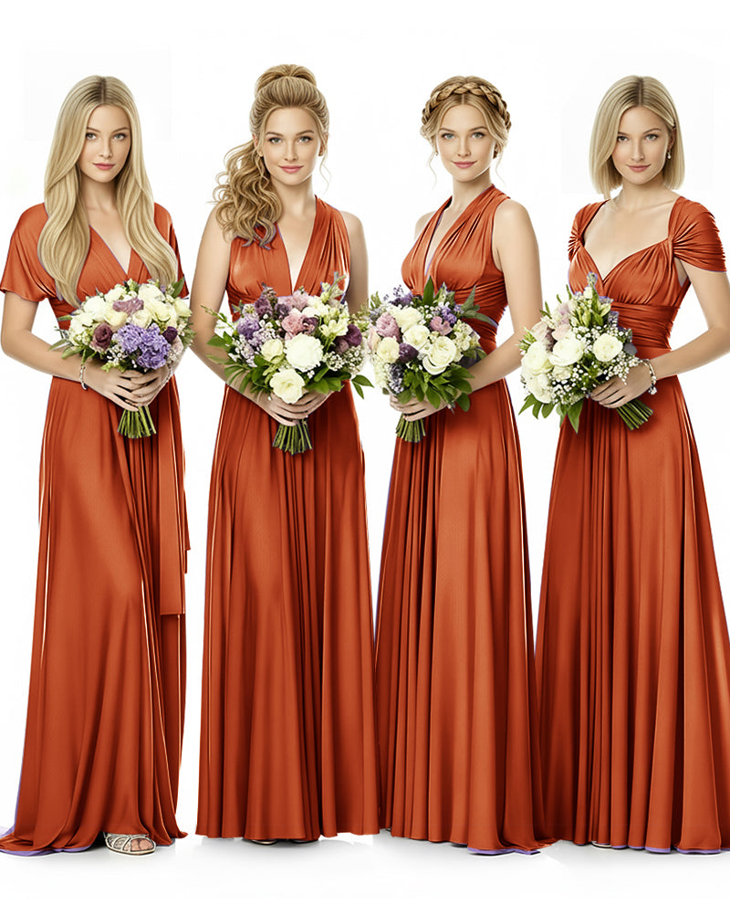 Convertible Maxi Infinity Dress With Pockets Regular Plus size Wedding Bridal Party Bridemaids Gown burnt orange 