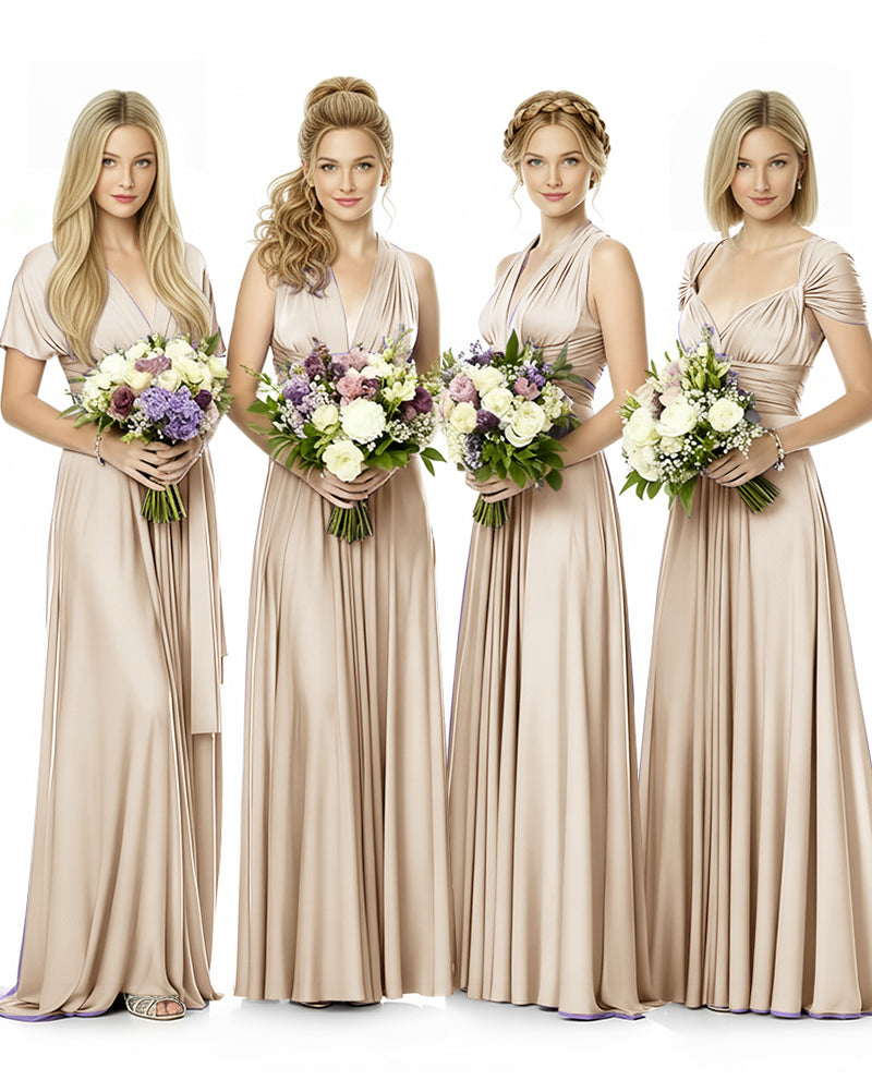 Convertible Maxi Infinity Dress With Pockets Regular Plus size Wedding Bridal Party Bridemaids Gown champagne 