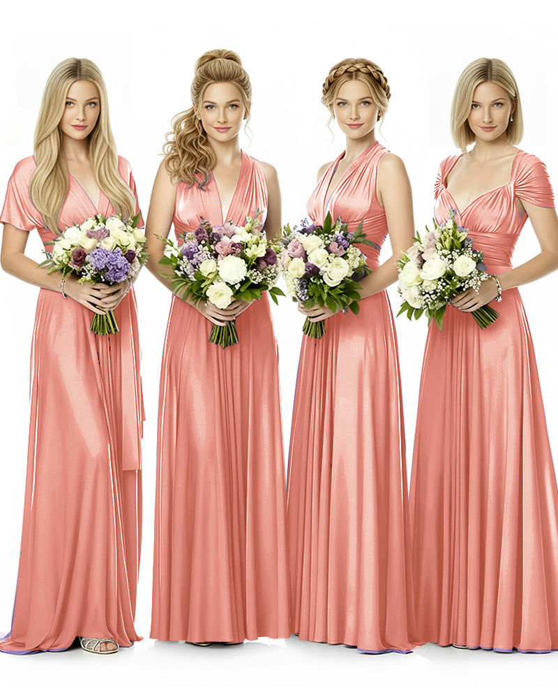 Convertible Maxi Infinity Dress With Pockets Regular Plus size Wedding Bridal Party Bridemaids Gown coral 