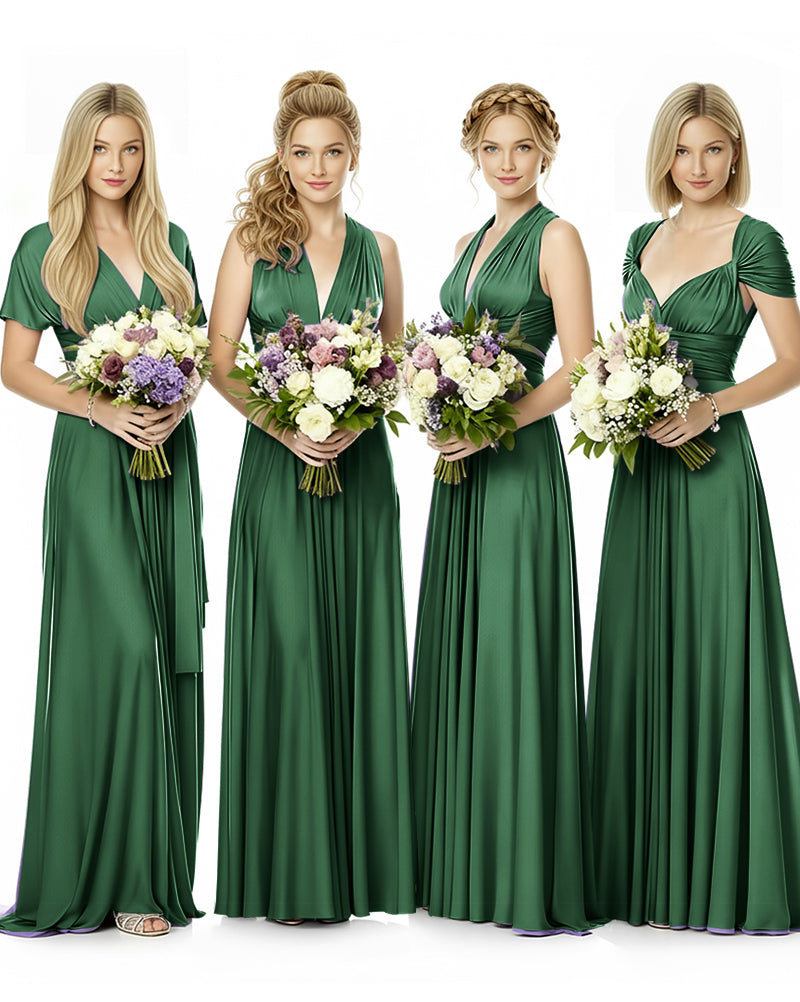 Convertible Maxi Infinity Dress With Pockets Regular Plus size Wedding Bridal Party Bridemaids Gown dark green 