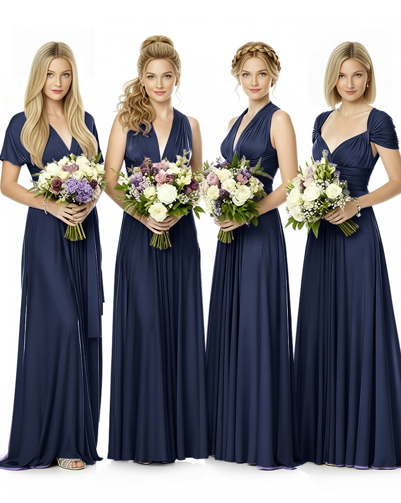Convertible Maxi Infinity Dress With Pockets Regular Plus size Wedding Bridal Party Bridemaids Gown dark navy 