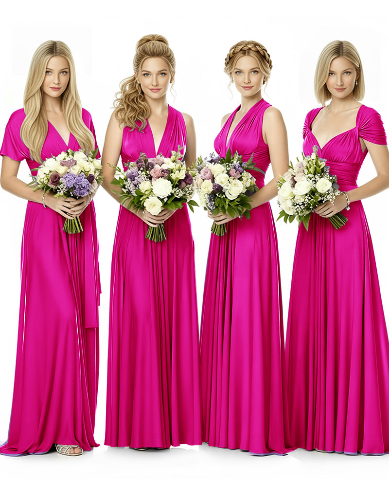 Convertible Maxi Infinity Dress With Pockets Regular Plus size Wedding Bridal Party Bridemaids Gown fuchsia 