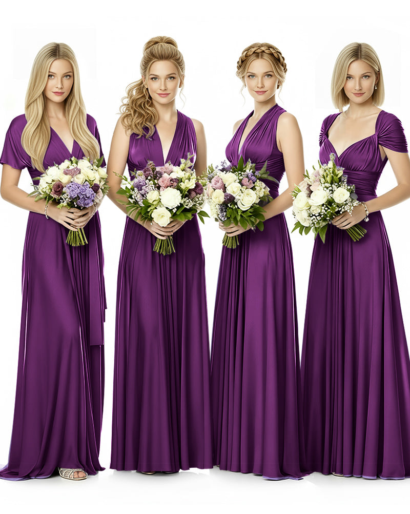 Convertible Maxi Infinity Dress With Pockets Regular Plus size Wedding Bridal Party Bridemaids Gown grape 