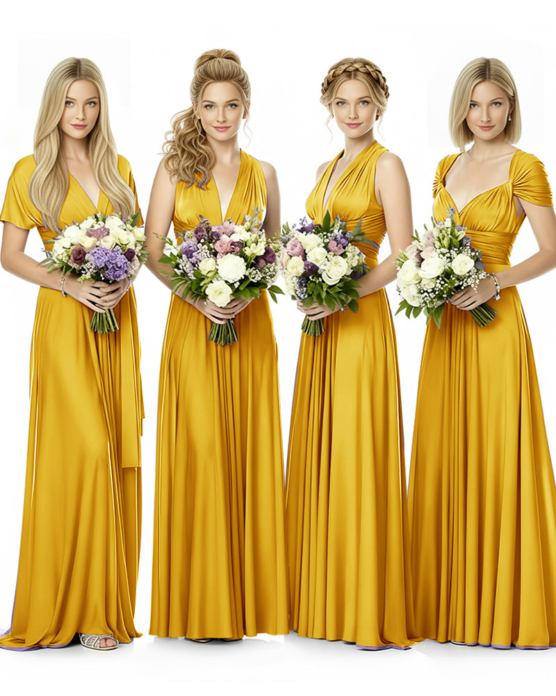 Convertible Maxi Infinity Dress With Pockets Regular Plus size Wedding Bridal Party Bridemaids Gown mustard yellow 
