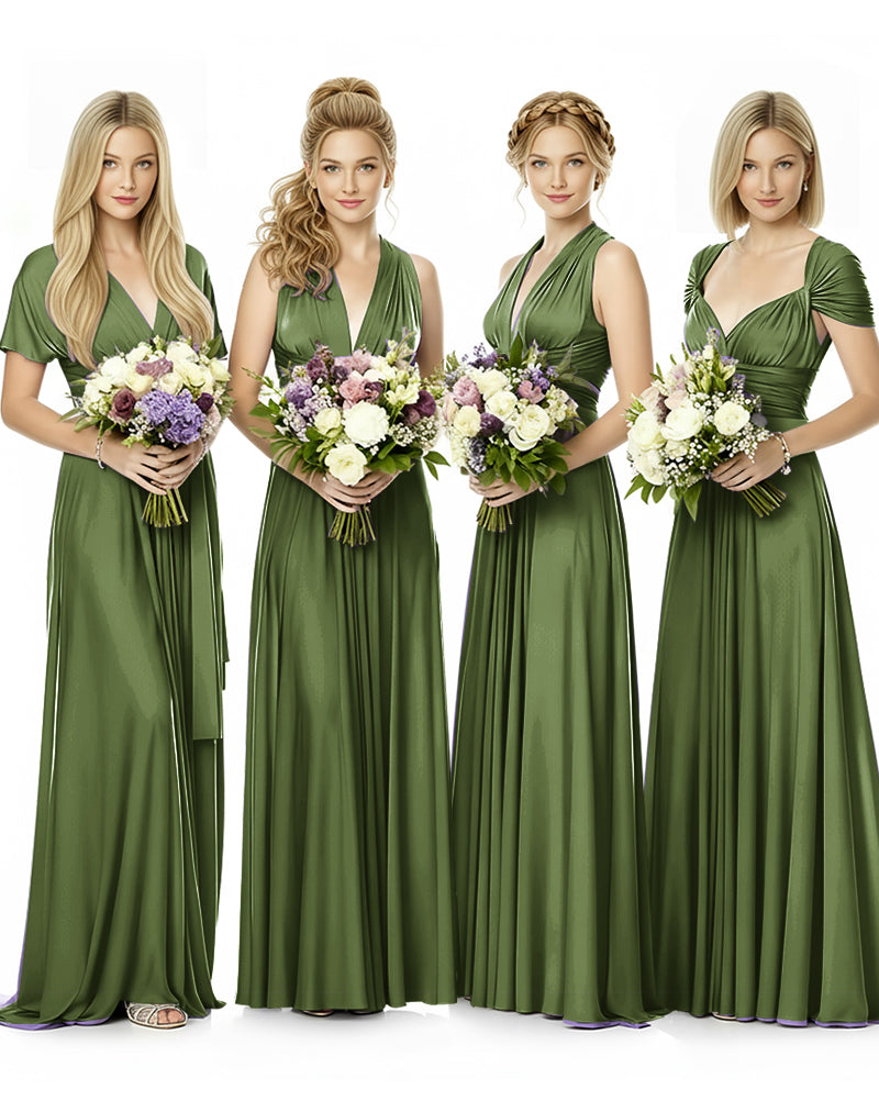 Convertible Maxi Infinity Dress With Pockets Regular Plus size Wedding Bridal Party Bridemaids Gown olive 
