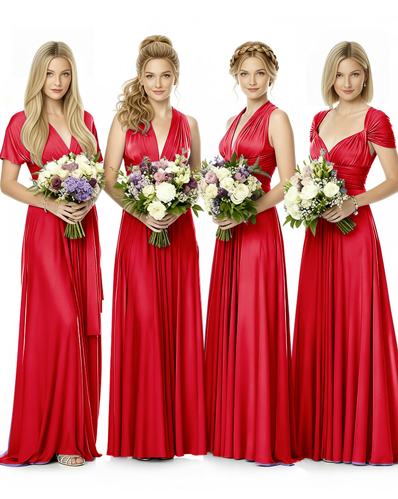 Convertible Maxi Infinity Dress With Pockets Regular Plus size Wedding Bridal Party Bridemaids Gown red 