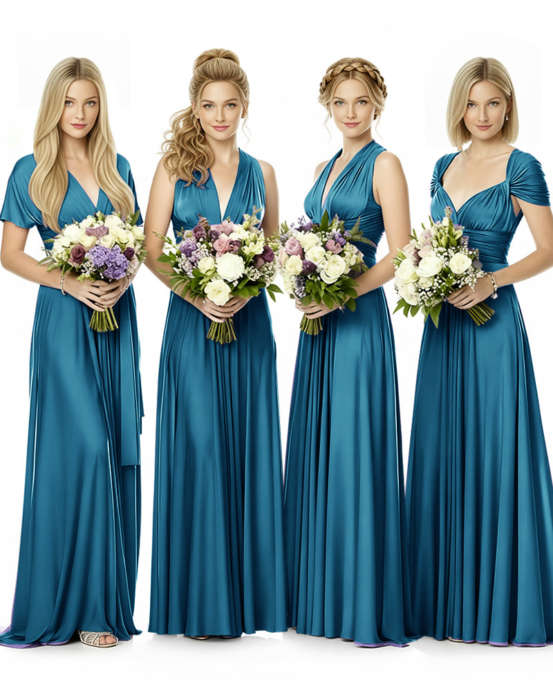 Convertible Maxi Infinity Dress With Pockets Regular Plus size Wedding Bridal Party Bridemaids Gown teal blue 