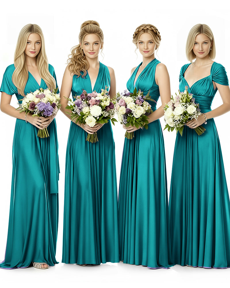 Convertible Maxi Infinity Dress With Pockets Regular Plus size Wedding Bridal Party Bridemaids Gown teal green 