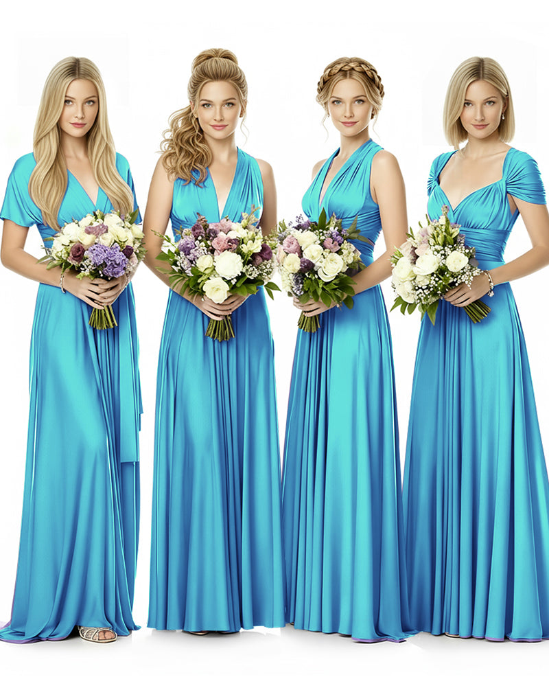 Convertible Maxi Infinity Dress With Pockets Regular Plus size Wedding Bridal Party Bridemaids Gown turquoise blue 