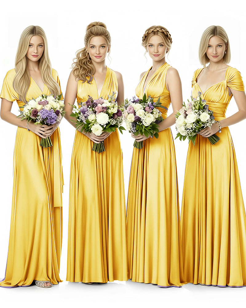 Convertible Maxi Infinity Dress With Pockets Regular Plus size Wedding Bridal Party Bridemaids Gown yellow 