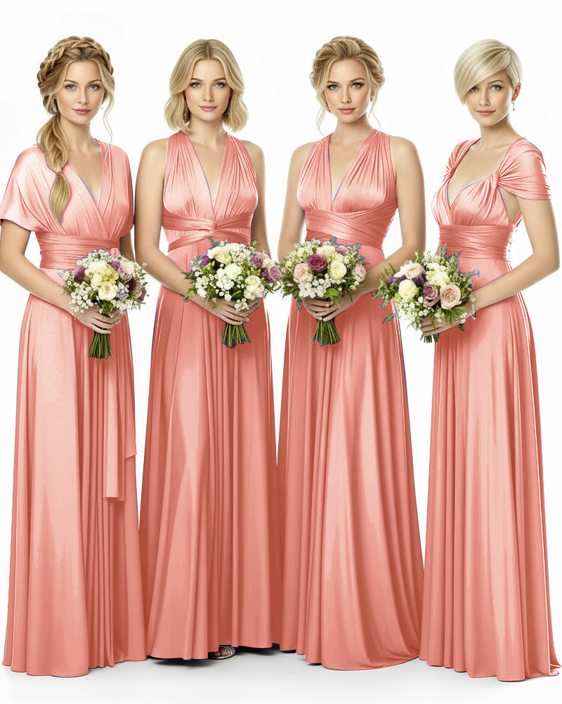 Mulity Convertible Bridesmaid Dress in Infinity Wrap Style with Pockets Regular Plus size Wedding Bridal Party Bridemaids Gowncoral 