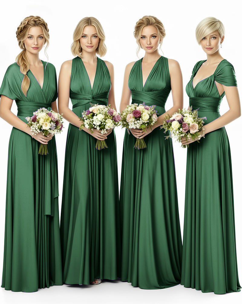 Mulity Convertible Bridesmaid Dress in Infinity Wrap Style with Pockets Regular Plus size Wedding Bridal Party Bridemaids Gowndark green 