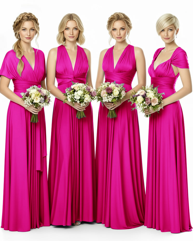 Mulity Convertible Bridesmaid Dress in Infinity Wrap Style with Pockets Regular Plus size Wedding Bridal Party Bridemaids Gownfuchsia 