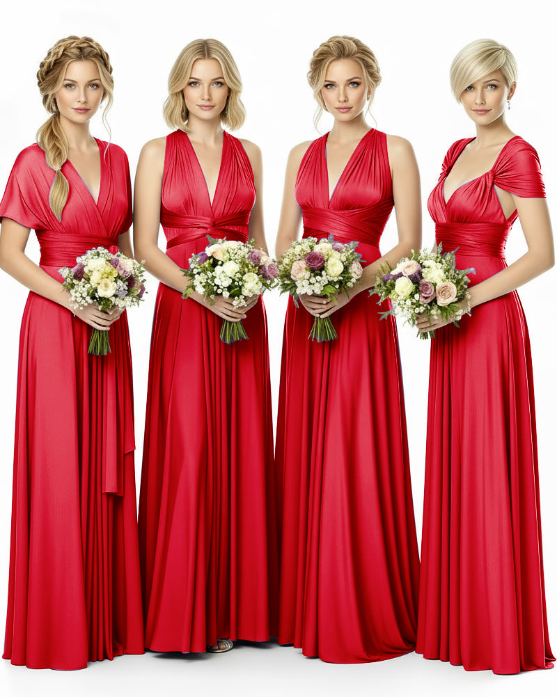 Mulity Convertible Bridesmaid Dress in Infinity Wrap Style with Pockets Regular Plus size Wedding Bridal Party Bridemaids Gownred 
