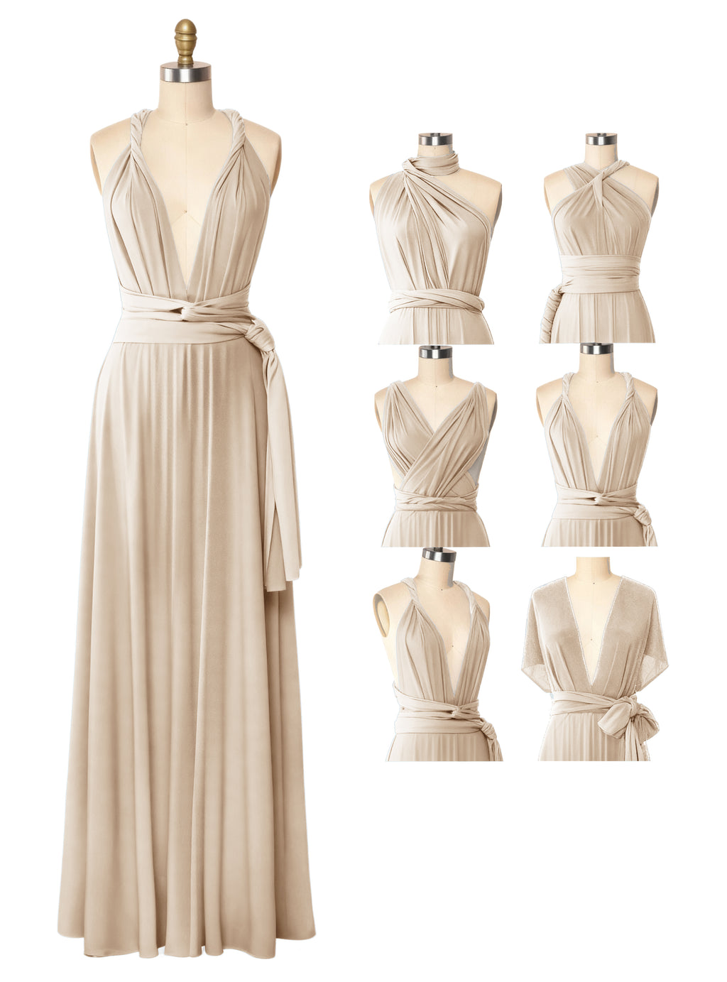 Transformable Bridesmaid Maxi Convertible Infinity Dress with Pockets Regular Plus size Wedding Bridal Party Bridemaids Gown