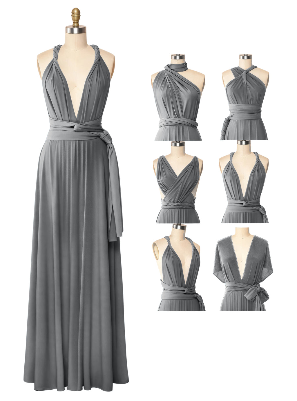 Versatile Bridesmaid Maxi Inifity Dress with Convertible Straps and Pockets Regular Plus size Wedding Bridal Party Bridemaids Gown