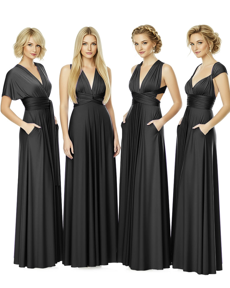 Convertible Bridesmaid Convertible Infinity Dress With Pockets Regular Plus size Wedding Bridal Party Bridemaids Gownblack 