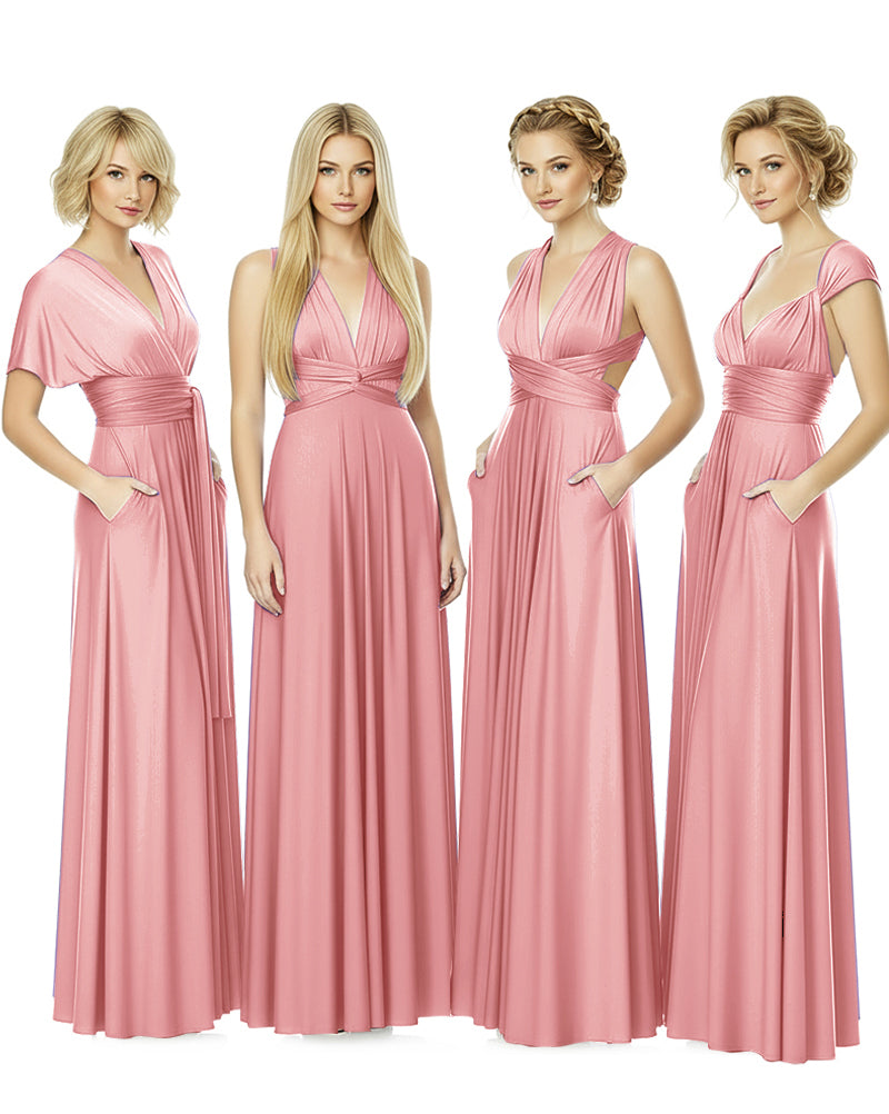 Convertible Bridesmaid Convertible Infinity Dress With Pockets Regular Plus size Wedding Bridal Party Bridemaids Gownblushing pink 