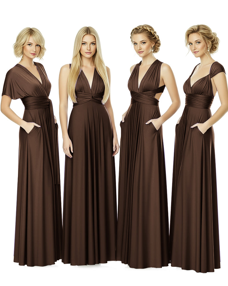 Convertible Bridesmaid Convertible Infinity Dress With Pockets Regular Plus size Wedding Bridal Party Bridemaids Gownbrown 