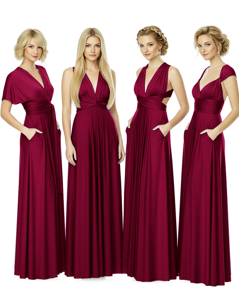 Convertible Bridesmaid Convertible Infinity Dress With Pockets Regular Plus size Wedding Bridal Party Bridemaids Gownburgundy 