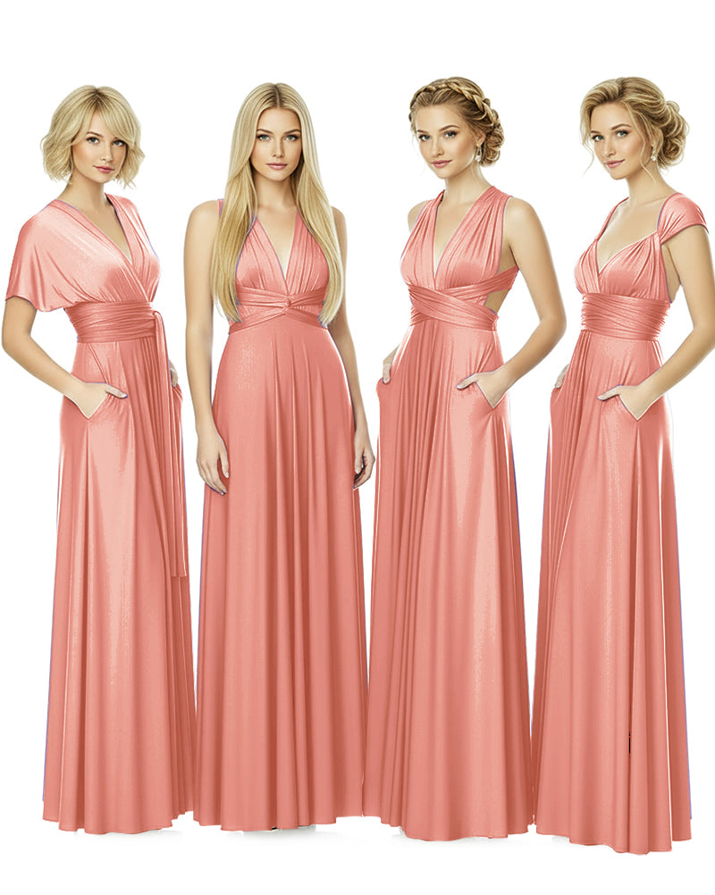Convertible Bridesmaid Convertible Infinity Dress With Pockets Regular Plus size Wedding Bridal Party Bridemaids Gowncoral 