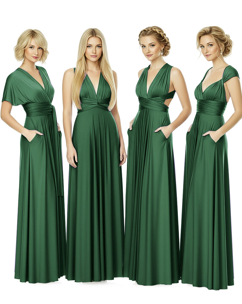 Convertible Bridesmaid Convertible Infinity Dress With Pockets Regular Plus size Wedding Bridal Party Bridemaids Gowndark green 