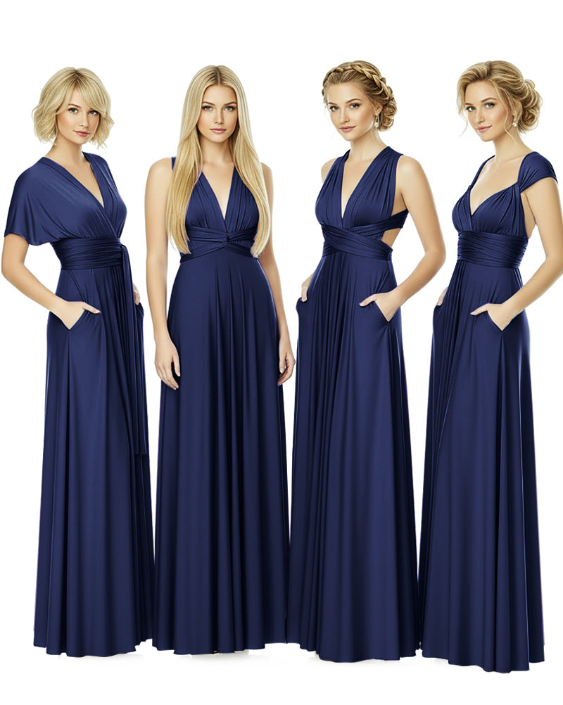 Convertible Bridesmaid Convertible Infinity Dress With Pockets Regular Plus size Wedding Bridal Party Bridemaids Gowndark navy 